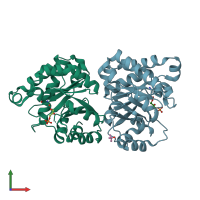 PDB entry 2vem coloured by chain, front view.
