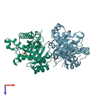 PDB entry 2vem coloured by chain, top view.