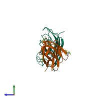 Hetero dimeric assembly 1 of PDB entry 2ver coloured by chemically distinct molecules, side view.