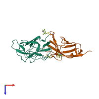 Hetero dimeric assembly 1 of PDB entry 2ver coloured by chemically distinct molecules, top view.