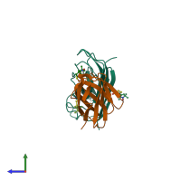 PDB entry 2ver coloured by chain, side view.