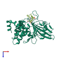 PDB entry 2veu coloured by chain, top view.