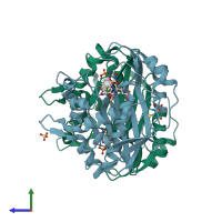 PDB entry 2vf0 coloured by chain, side view.