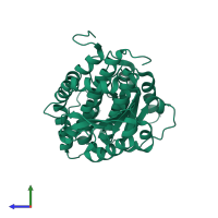 PDB entry 2vf4 coloured by chain, side view.
