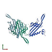 PDB entry 2vf9 coloured by chain, front view.