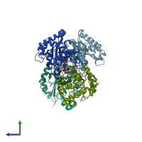 PDB entry 2vfg coloured by chain, side view.