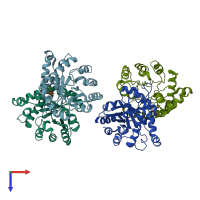 PDB entry 2vfg coloured by chain, top view.