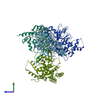 PDB entry 2vfj coloured by chain, side view.
