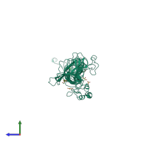 PDB entry 2vfp coloured by chain, side view.