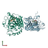 PDB entry 2vfz coloured by chain, front view.
