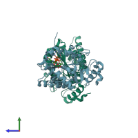 PDB entry 2vfz coloured by chain, side view.