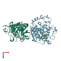 PDB entry 2vfz coloured by chain, top view.