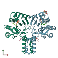PDB entry 2vg0 coloured by chain, front view.