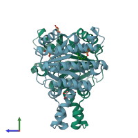 PDB entry 2vg0 coloured by chain, side view.
