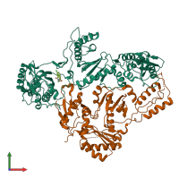 PDB entry 2vg5 coloured by chain, front view.