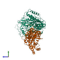 PDB entry 2vg5 coloured by chain, side view.