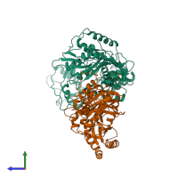 PDB entry 2vg6 coloured by chain, side view.