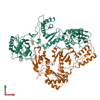 PDB entry 2vg7 coloured by chain, front view.