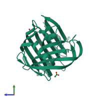 PDB entry 2vg9 coloured by chain, side view.