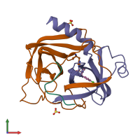 PDB entry 2vgc coloured by chain, front view.