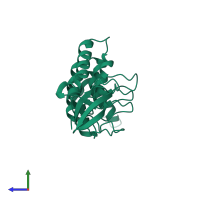 PDB entry 2vge coloured by chain, side view.