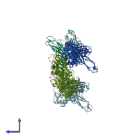 PDB entry 2vgj coloured by chain, side view.