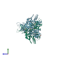 PDB entry 2vgn coloured by chain, side view.