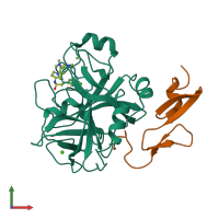 PDB entry 2vh0 coloured by chain, front view.