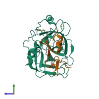 PDB entry 2vh0 coloured by chain, side view.