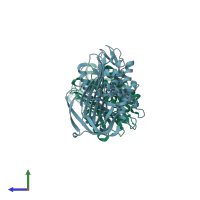 PDB entry 2vh4 coloured by chain, side view.