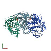 PDB entry 2vhq coloured by chain, front view.