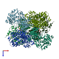 PDB entry 2vhx coloured by chain, top view.