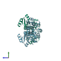 PDB entry 2vhy coloured by chain, side view.