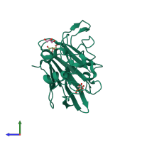 PDB entry 2vi2 coloured by chain, side view.