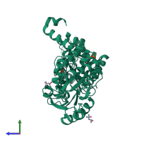 PDB entry 2vi9 coloured by chain, side view.