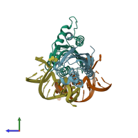 PDB entry 2vic coloured by chain, side view.