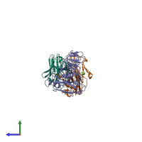 PDB entry 2vis coloured by chain, side view.