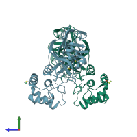 PDB entry 2vj1 coloured by chain, side view.