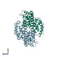 PDB entry 2vj5 coloured by chain, side view.