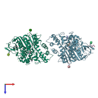 PDB 2vja coloured by chain and viewed from the top.