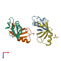 PDB entry 2vje coloured by chain, top view.