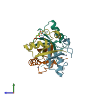 PDB entry 2vjf coloured by chain, side view.