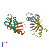 PDB entry 2vjf coloured by chain, top view.