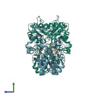 PDB entry 2vjk coloured by chain, side view.