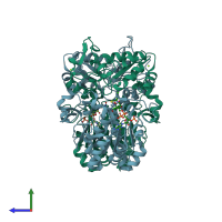 PDB entry 2vjl coloured by chain, side view.