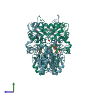 PDB entry 2vjo coloured by chain, side view.