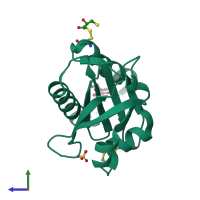 PDB entry 2vk3 coloured by chain, side view.