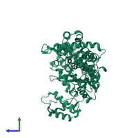 PDB entry 2vk9 coloured by chain, side view.