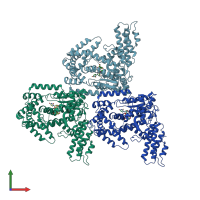 PDB entry 2vkh coloured by chain, front view.