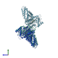 PDB entry 2vkh coloured by chain, side view.